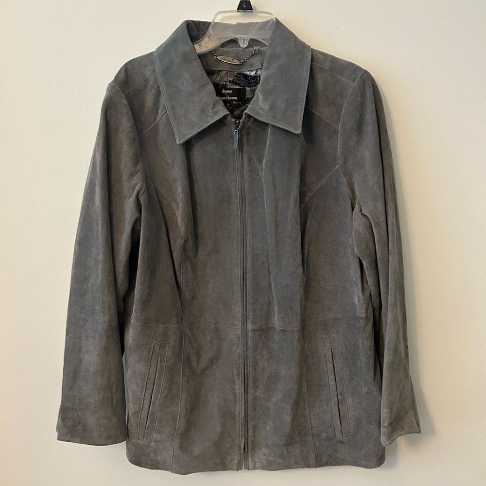 dennis basso Gray Suede Zip-Front Jacket
